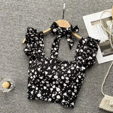 Top curto com babados para as mulheres, sexy, elegante, simples, streetwear, vintage, férias de verão, casual, jovem, estética, todos os jogos, ulzzang, novo