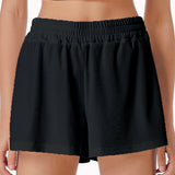 Shorts casuais com cintura elástica para mulheres, confortável, respirável, cor sólida, esportes, calças de cinco quartos, verão, novo, 2022
