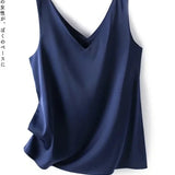 Regatas para mulheres sem mangas com decote em v cetim seda camisola moda verão sólido solto colete senhoras topos streetwear
