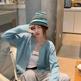 Cardigans e Suéteres Femininos 2026: Moda Coreana Casual, Quente, Primavera/Verão, Gola O, Manga Longa, Abotoamento Simples, Ajuste Slim, Tricôs e Blusas