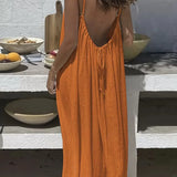 Vestido Casual Maxi 2026 Feminino Vestidos Estilo Simples Roupa de Casa Confortável Solto Cor Sólida Alça Costas Descobertas