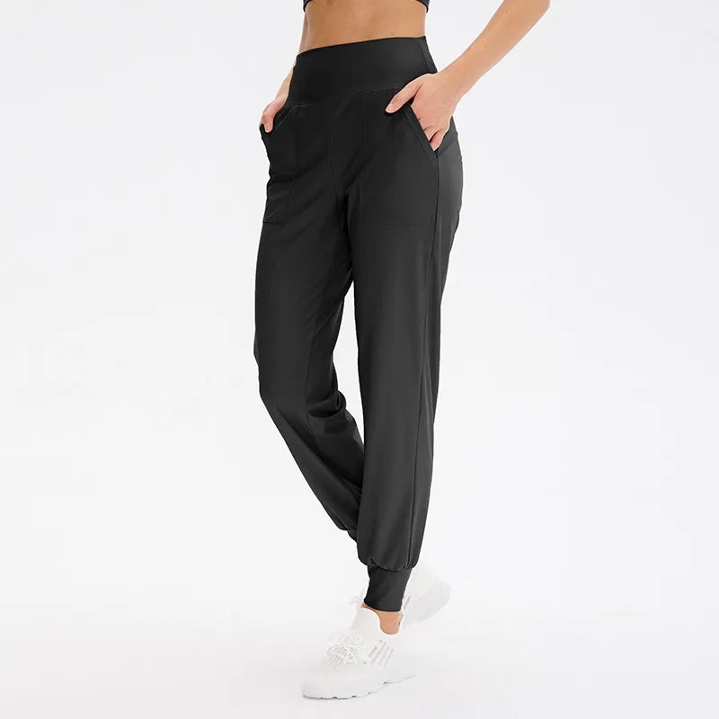 Calças Jogger Femininas Soltas de Secagem Rápida para Yoga com Bolso, Calças Casuais para Corrida e Treino Fitness