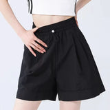 Shorts Casuais Femininos de Perna Larga para o Verão, Finos, Modelo A-line, Calças de Moletom com Cordão, Macacão Curto Feminino da Moda