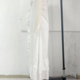 Vestido Casual Solto de Verão e Primavera, Cor Sólida, Elegante, Estilo Boêmio, Com Babados, Cintura Solta, Sem Mangas, Decote em V, Vestidos Longos