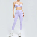 Yoga esportes conjuntos de fitness cintura alta hip-lifting calças abertas volta sutiã terno casual correndo treino ginásio leggings sexy conjuntos femininos