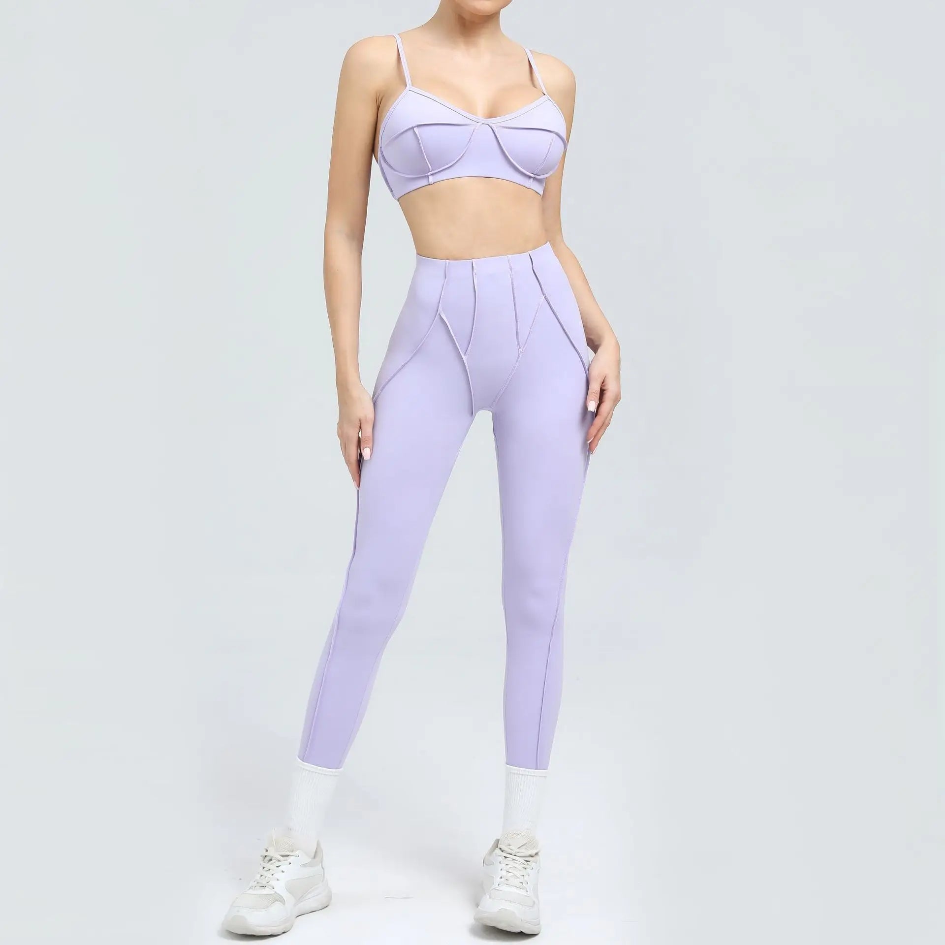 Yoga esportes conjuntos de fitness cintura alta hip-lifting calças abertas volta sutiã terno casual correndo treino ginásio leggings sexy conjuntos femininos