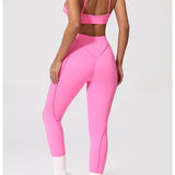 Yoga esportes conjuntos de fitness cintura alta hip-lifting calças abertas volta sutiã terno casual correndo treino ginásio leggings sexy conjuntos femininos
