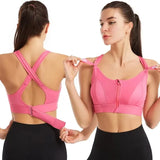Sutiãs esportivos para mulheres zíper frontal alça ajustável à prova de choque elástico fitness atlético sutiã fino yoga colheita topo
