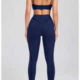 Yoga esportes conjuntos de fitness cintura alta hip-lifting calças abertas volta sutiã terno casual correndo treino ginásio leggings sexy conjuntos femininos