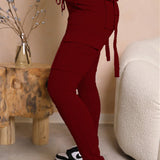 Calça de carga longa feminina, sexy slim fit, cordão casual, bolso com botões de emenda, calça reta, renda para cima, cintura elástica alta