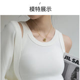 Tops de malha com nervuras pescoço verão camisas básicas branco preto casual esporte colete fora do ombro regata feminina com almofada no peito