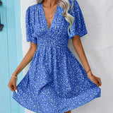 Casual férias solto vestidos curtos para as mulheres 2024 moda verão feminino floral impressão a linha vestido elegante vintage vestido feminino
