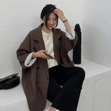 Blazer monocromático minimalista feminino, outwear solto, elegante, retrô, moda oficial, rua principal, feminino, todos os fósforos, confortável, primavera