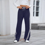 Calças Jogger Femininas Retas, Modernas, Esportivas, para Corrida e Yoga, Casuais com Bolsos, Soltas, de Cintura Baixa e Perna Larga