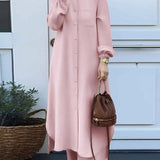 Vestido muçulmano casual para mulheres, camisa de manga comprida e roupas de bebê, vestidos abotoados, árabe saudita, Dubai, outono, conjunto de 2 peças, 2023