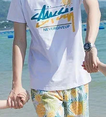 Conjunto de roupas de praia, Roupas Coreanas, Mãe e Filha Vestido Resort, Papai e Filho Tops e Shorts, 2 pcs