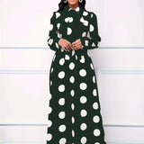 Elegante vestido longo com nó arco para mulheres, veste feminina, bolinhas para senhora, vestidos maxi casuais, manga