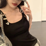 Tanques femininos personalidade criatividade casual na moda all-match chique redução de idade simples streetwear sólido novo verão senhora doce fino