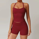 Conjunto de ioga escovado feminino com sutiã esportivo acolchoado e shorts de cintura alta, roupa de treino confortável, conjunto de salão combinando