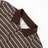 Camisetas Casuais com Estampa Listrada para Mulheres, Moda de Verão, Camiseta de Manga Curta com Gola, Look de Streetwear Feminino para Férias na Praia