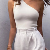Mulheres esportes tank tops sexy colheita topos colete casual feminino um ombro roupas de verão topos fitness elástico