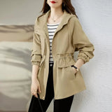 Trench coat feminino 2025 nova primavera outono roupas com capuz blusão jaqueta feminina outerwear topos fino coringa casual estudante casacos