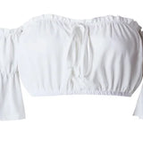 Tops curtos femininos 2024 verão lanterna manga sexy sem alças praia topos vermelho preto branco ruched colheita topo