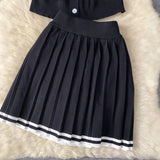 Conjuntos de Malha da Moda em 2 Peças para Mulheres, Roupas de Verão 2026, Top com Gola Polo e Saia Mini, Conjuntos Casuais de Vestido Tricotado
