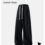 Calça de perna larga moda causal respirável moletom masculino outono versátil elástico cintura alta cordão solto calças retas