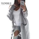 Cardigans Longos Femininos de Algodão para Outono 2026, Suéter Tricotado Grosso para Primavera e Inverno, com Bolso, Cores Amarelo, Rosa e Cinza, Moda Feminina