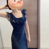 Vestidos finos franceses sem mangas para mulheres, doce vestido elegante para senhoras, moda francesa casual, novo para mulheres, verão