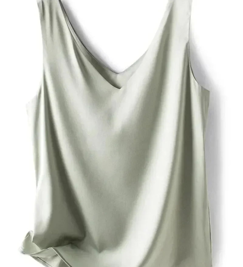 Regatas para mulheres sem mangas com decote em v cetim seda camisola moda verão sólido solto colete senhoras topos streetwear