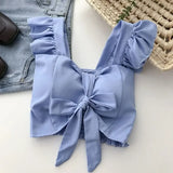 Top curto com babados para as mulheres, sexy, elegante, simples, streetwear, vintage, férias de verão, casual, jovem, estética, todos os jogos, ulzzang, novo