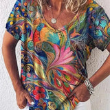 Camiseta feminina de grandes dimensões verão moda desenhada impressa casual manga curta pulôver confortável plus size camiseta roupa da moda