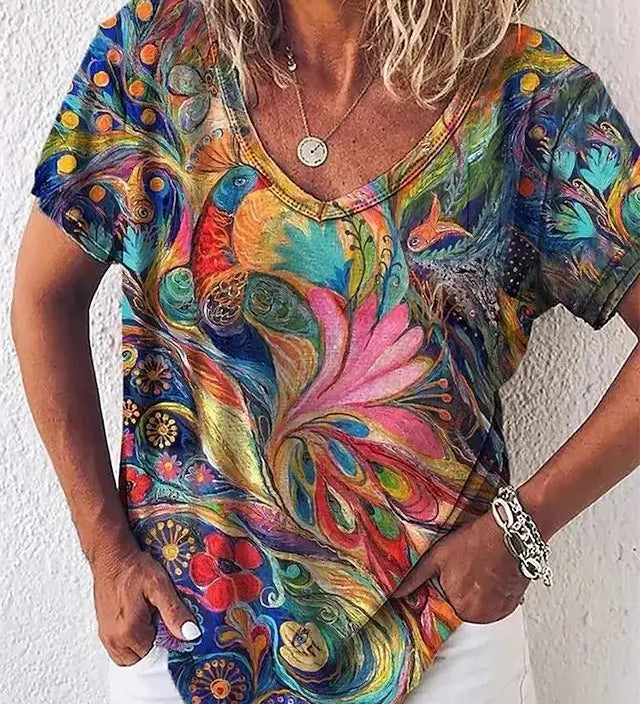 Camiseta feminina de grandes dimensões verão moda desenhada impressa casual manga curta pulôver confortável plus size camiseta roupa da moda