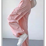 Calça de carga feminina calças de perna larga verão outono moda feminina cintura alta streetwear solto calças casuais calças retas