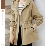 Trench coat feminino 2025 nova primavera outono roupas com capuz blusão jaqueta feminina outerwear topos fino coringa casual estudante casacos