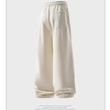 Calça de perna larga moda causal respirável moletom masculino outono versátil elástico cintura alta cordão solto calças retas