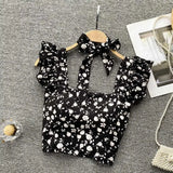 Top curto com babados para as mulheres, sexy, elegante, simples, streetwear, vintage, férias de verão, casual, jovem, estética, todos os jogos, ulzzang, novo