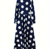 Elegante vestido longo com nó arco para mulheres, veste feminina, bolinhas para senhora, vestidos maxi casuais, manga