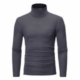 Camiseta básica de gola alta masculina, slim fit, gola alta, tops finos, moda casual, primavera, outono, primavera