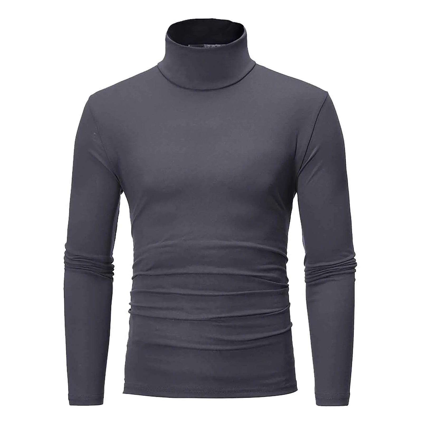 Camiseta básica de gola alta masculina, slim fit, gola alta, tops finos, moda casual, primavera, outono, primavera