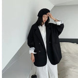 Blazer monocromático minimalista feminino, outwear solto, elegante, retrô, moda oficial, rua principal, feminino, todos os fósforos, confortável, primavera