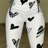 Leggings femininas calças compridas bodycon fino ajuste impressão calça cintura alta cordão jogger yoga elegante splice y2k streetwear
