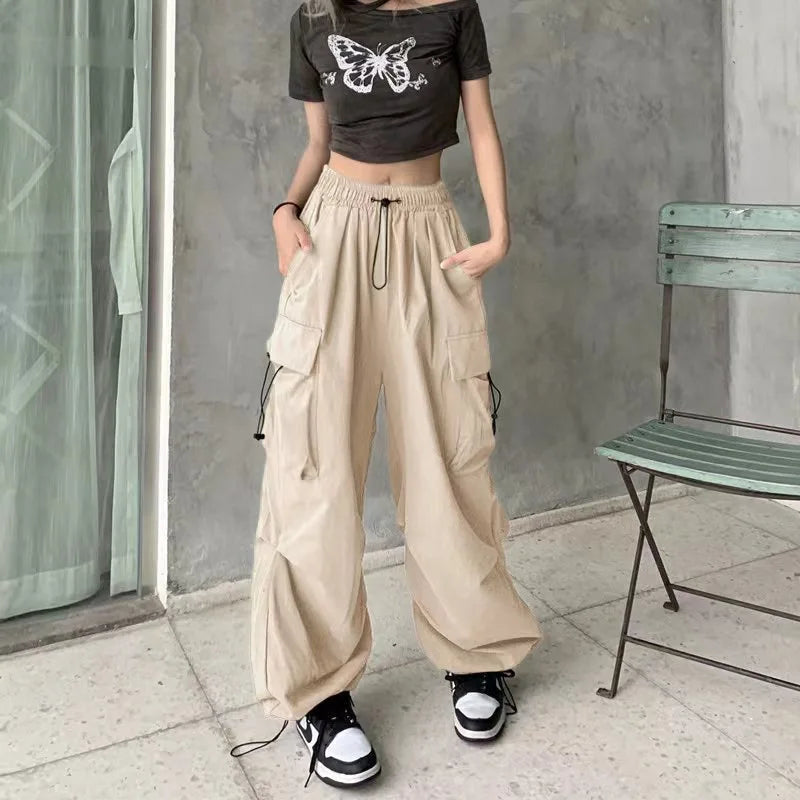2025 mulheres casuais joggers calças de tecnologia sólida calças de cintura baixa cordão perna larga calças largas y2k streetwear oversize sweatpants