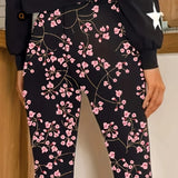 Leggings Elegantes e Modernas com Estampa Floral para Mulheres, Calças Longas Básicas Estilosas para Mulheres
