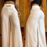Calças femininas de cintura alta perna larga moda sólida escritório feminino casual queimado calças para mulheres verão novo elegante calças pretas