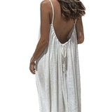 Vestido Casual Maxi 2026 Feminino Vestidos Estilo Simples Roupa de Casa Confortável Solto Cor Sólida Alça Costas Descobertas