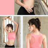 Rápida secagem malha Racerback Sports Bra para mulheres, sem costura, acolchoado, ioga, treino, Activewear