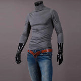 Camiseta básica de gola alta masculina, slim fit, gola alta, tops finos, moda casual, primavera, outono, primavera